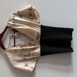 Bebe cream and black flower design blouse, S